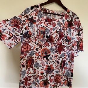 LOFT Floral Ruffle Sleeve Blouse